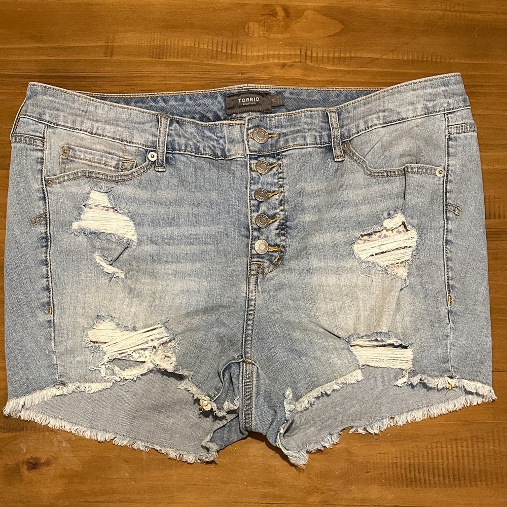 Torrid Light Blue Distressed Denim Shorts-Grunge